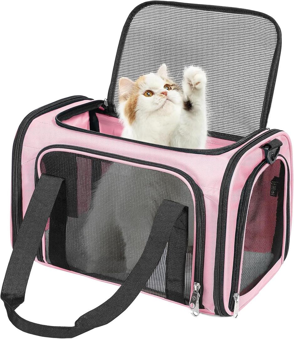 Cat Dog Carrier Up to 15 Lbs TSA Airline Approved Pet Carrier for Small Medium Cats Puppies Dog Carriers for Small Dogs Collapsible Soft Sided Cat Travel Carrier - Pink 15.7"x10.2"x10.2"