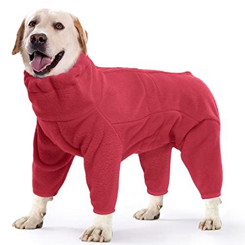 ROZKITCH Fleece Dog Jacket, Pet Windproof Warm Cold Weather Jacket Vest Cozy Jumpsuit Apparel Outfit Clothes for Large Giant Dog Walking Hiking Sleep Red 3XL