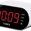 Timex Alarm Clock for Bedroom with FM Radio and 10 Station Presets, Clock Radio with USB Charger, Dual Alarms and Large Display- White