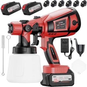 Paint Sprayer, 650W Cordless with 2 X 4.0mAh 21V Battery, All Copper Motor 6 Nozzles & 3 Spray Modes, 1000ml Container, Paint Sprayer Gun for House Painting, Ideal for Fence Cabinets Wall