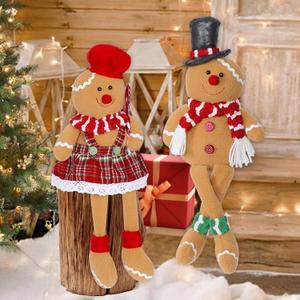 2PCS Gingerbread Christmas Decorations, 16.5 Inch Stuffed Gingerbread Man Plush with Hat Scarf, Christmas Gnomes for Home Party Gift, Xmas Tree, Kitchen