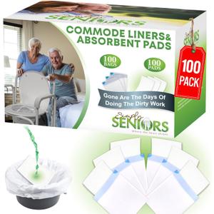 Commode Liners with Absorbent Pads - 100 Bedside Commode Liners & Pads - Portable Toilet Bags for Porta Potty & Camping - No More Days Washing The Bucket of The Commode Chair for Toilet with Arms
