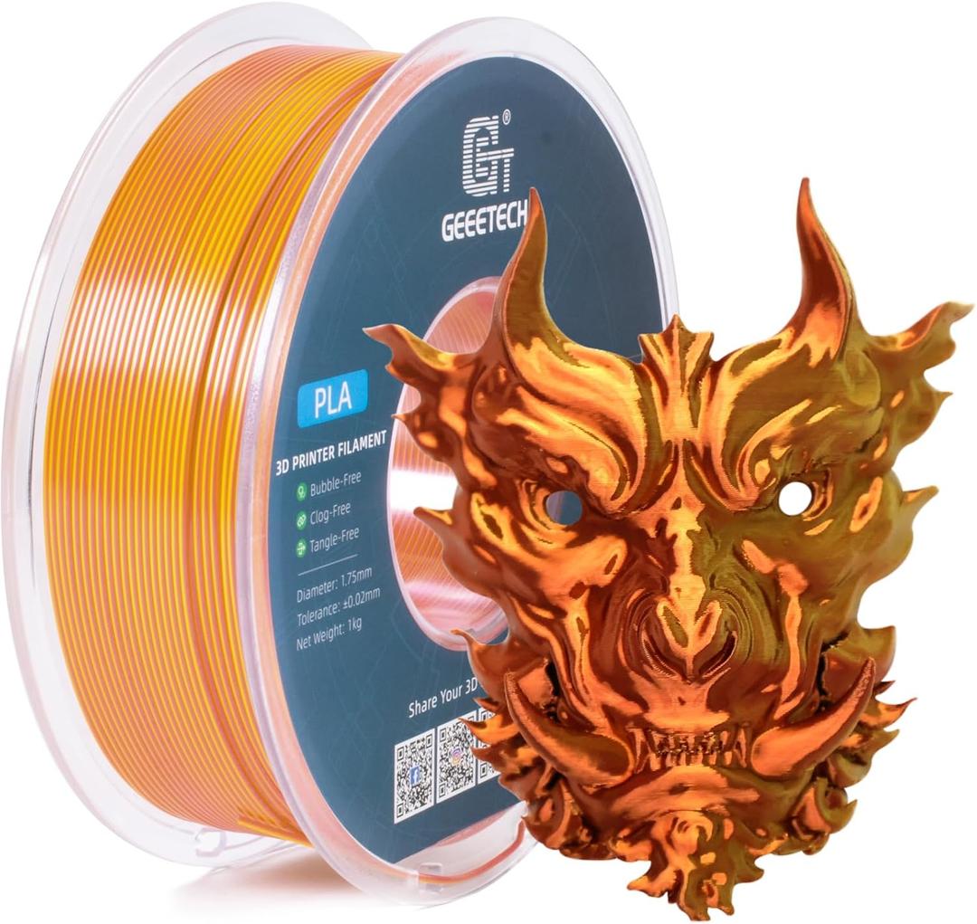 Geeetech Silk PLA Filament 1.75mm Silk Dual Color Filament, Coextrusion Dichromatic Metal-Like Shiny Consumable 1kg (2.2lbs) 1 Spool, Dimensional Accuracy +/- 0.02 mm, Gold Copper