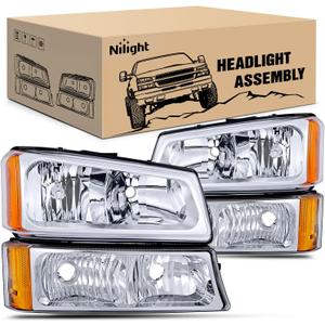2 x Nilight Headlight Assembly for 2003 2004 2005 2006 Chevy Silverado Avalanche 1500 1500HD 2500 2500HD 3500 Chevrolet Pickup Replacement Headlamp Housing Bumper Lamp Set