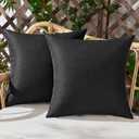 Woaboy Set of 2 Outdoor Waterproof Throw Pillow Covers Decorative Farmhouse Linen Pillowcases Solid Cushion Cases for Patio Tent Balcony Couch Sofa Car Black 18x18 inch