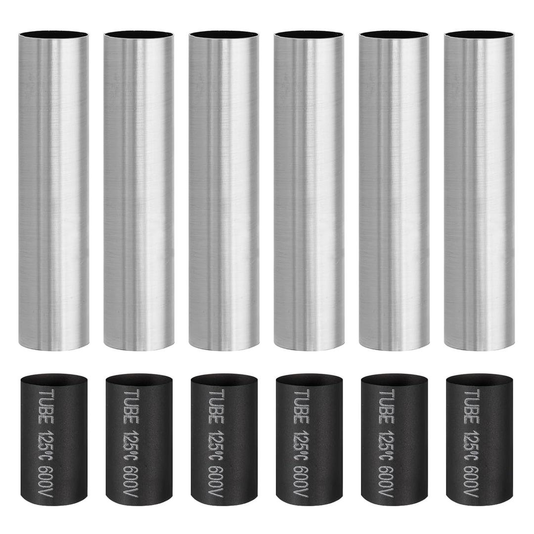 PATIKIL 4" Tall Candle Covers Sleeves, 6Pcs Metal E12 Chandelier Socket Sleeves with Insulation Heat Shrinkable Flame Retardant Tube Bulb Light Base Holder for Lamps, Chrome