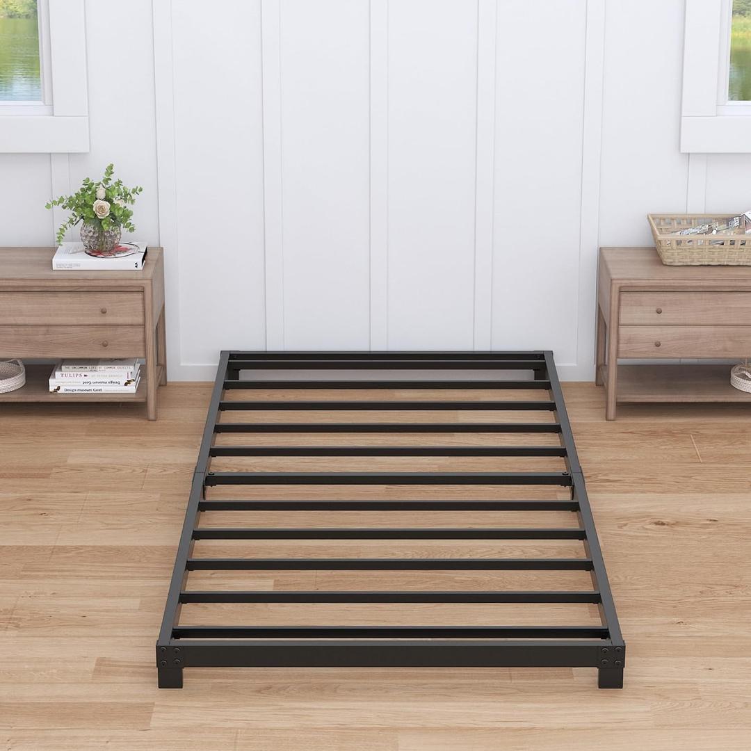 4 Inch Twin Bed Frames Low Profile, Twin Platform Bed Frame No Box Spring Needed, Heavy Duty Metal, Easy Assembly, Black