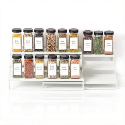 LIBKEN Tiered Spice Rack Organizer – Warm Gray Metal Countertop & Cabinet Spice Stand, Strong & Sturdy 3Tier Shelf for Kitchen, Pantry, Seasoning Bottles – Minimal Scandinavian Design