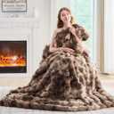 Lotus Karen Faux Fur Throw Blanket Tie-Dye Dark Coffee-Big Bubble Rabbit Fluff Blanket for Couch, Small Fluffy Fuzzy Cozy Blanket, Thick Furry Plush Shaggy Blankets, 50x60 Inches