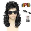 Mullet Wigs for men 80s Rock Wig Halloween Costume Fancy Party Accessories Wig (Sunglasses+Comb) (Black)