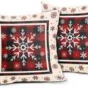 Winter Snowflakes Pillow Covers Set of 2 18x18in Christmas Red Black Buffalo Plaids Cotton Linen Throw Pillowcases Holiday Indoor Outdoor Sofa Couch Square Cuchion Covers Decor
