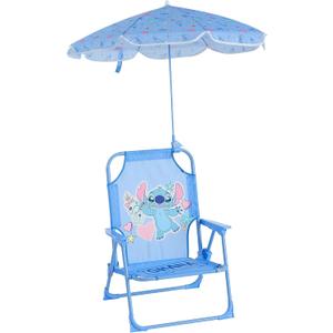 Disney Stitch Kids Beach Chair with Umbrella,Foldable Portable Toddler Chair with Armrests, Locking Mechanism & Sun Shade