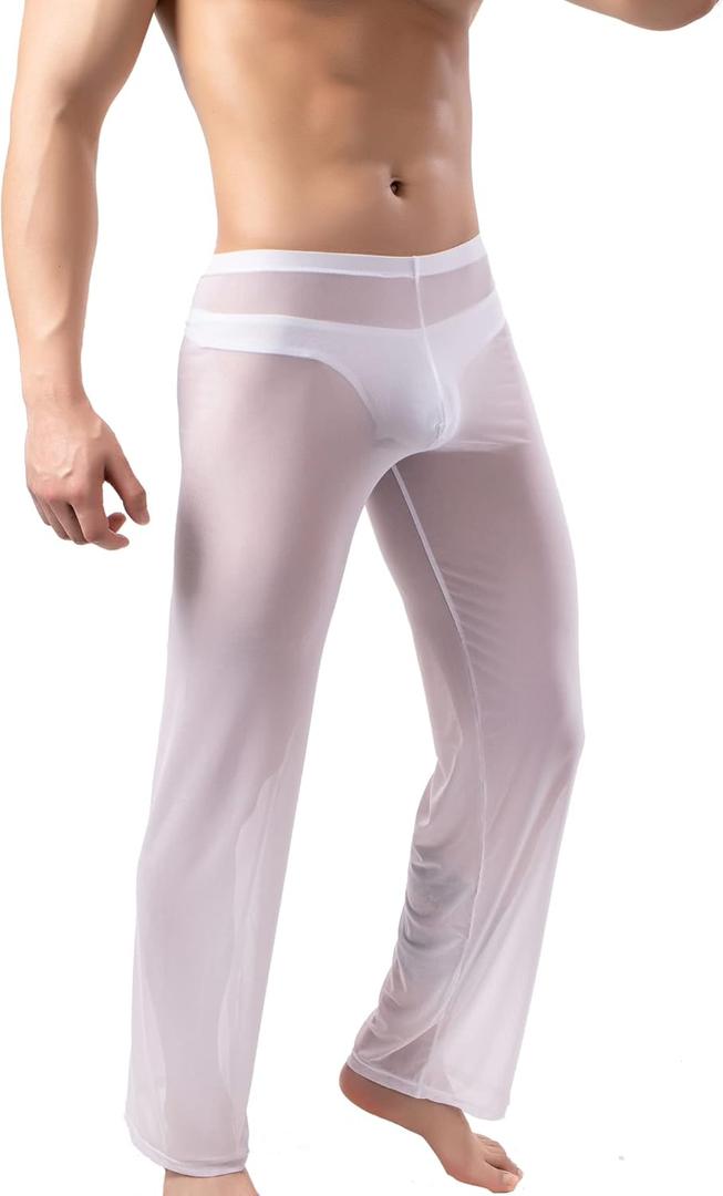 Men's Mesh See Through Pajama Breathable Long Pants Sleep Lounge Nightwear Homewear Bottoms (X-Large)