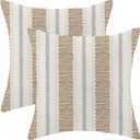 AEIOAE Brown Grey Gray Outdoor Pillow Covers 22 x 22 Inch, Beige Polka Dots Stripe Decor Throw Pillows for Couch Bed, Boho Modern Farmhouse Decorative Pillowcase Linen Cushion Cover Set of 2