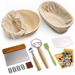 Rorecay Banneton Bread Proofing Basket Sourdough Bread Baking Supplies, 9 Inch Round + 10 Inch Oval Proofing Bowls with Dough Whisk Bread Lame Dough Scraper Bread Making Tools and Accessories Set