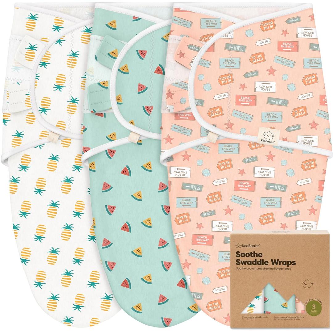 KeaBabies 3-Pack Organic Baby Swaddle Sleep Sacks - Swaddles for Newborns, Infant 0-3 Months, Baby Girls, Boys, Soft & Snug Newborn Sleep Sack, Nursery Swaddling Blankets (Beach Day) (One Size)