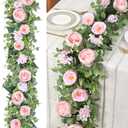 Betylifoy 2 Pack 12Ft Pink Flower Garland Artificial Eucalyptus Flower Garlands Fake Peony Rose Floral Vines Silk Hydrangea Hanging Vine Greenery Garland for Wedding Party Table Wall Backdrop Decor