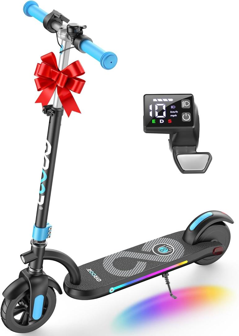 Gyroor H40 Kids Electric Scooter, 180W Motor, Up to 10 MPH, LED Display & Colorful Lights, Adjustable Height, for Boys & Girls Ages 8-12, Great Birthday Gift (Blue)