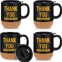 Zubebe 4 Pcs Thank You Coffee Mug 15oz Inspirational Ceramic Coffee Cups with Lid Cork Bottom Thank You for Being Awesome Mug Valentines Employee Appreciation Gifts for Nurse Teacher Coworker