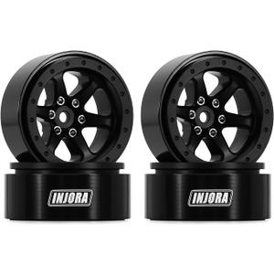 INJORA 1.3 Aluminium Beadlock Wheel Rims - Negative Offset -4.05mm for TRX4M SCX24 Upgrade 1/24 1/18 RC Crawler Car(Black)