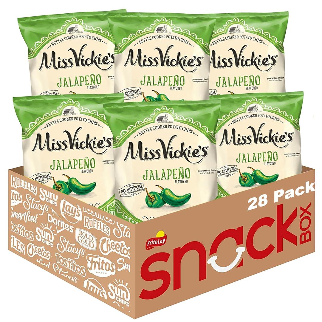 Miss Vickie's Kettle Cooked Potato Chips, Jalapeno, 1.375 Ounce (Pack of 28) (EXP 12/30/25)
