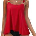 RXRXCOCO Women Tankini Bathing Suits Ruffle High Waisted Swimsuit Tummy Control Swimwear Red X-Large