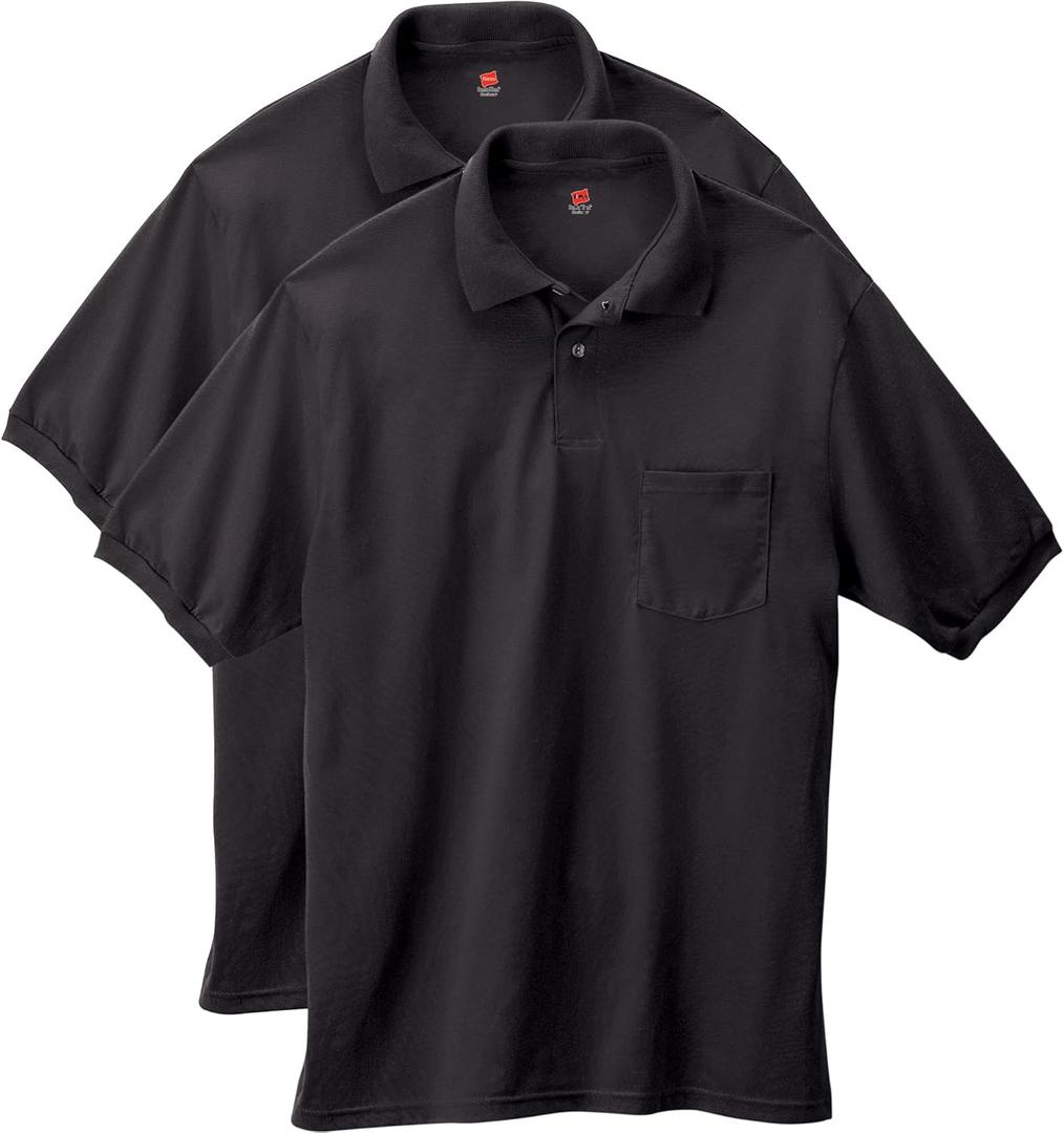 Hanes Men's Short-Sleeve Jersey Pocket Polo (Pack of 2) (3X-Large, Black)