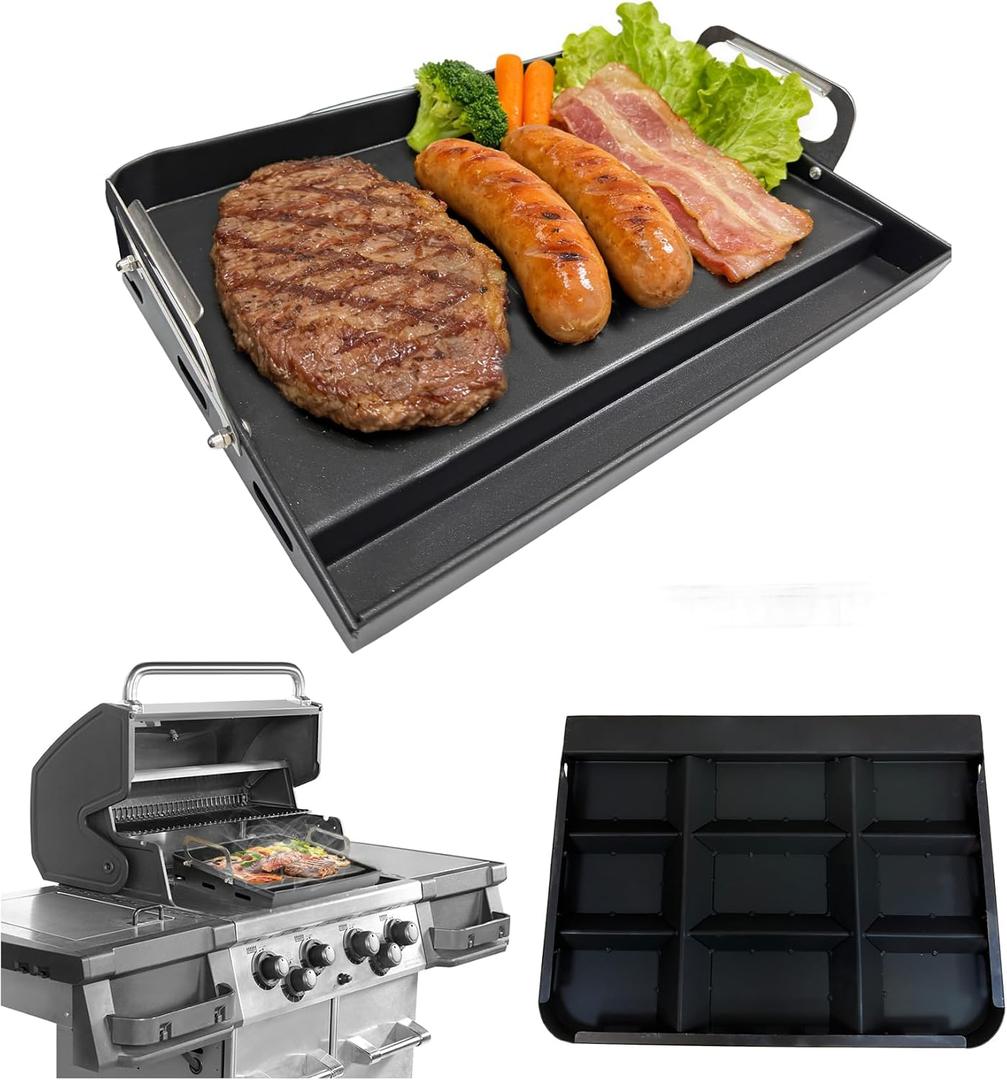 2026 Advanced Portable Steel Griddle, Griddle for Gas Grill, Non-Stick Coating, Universal Flat Top for Gas Grill/Stove/Oven/Campfire, Ergonomic Handle & Easy Clean for Outdoor BBQ & Camping, 23"x16"
