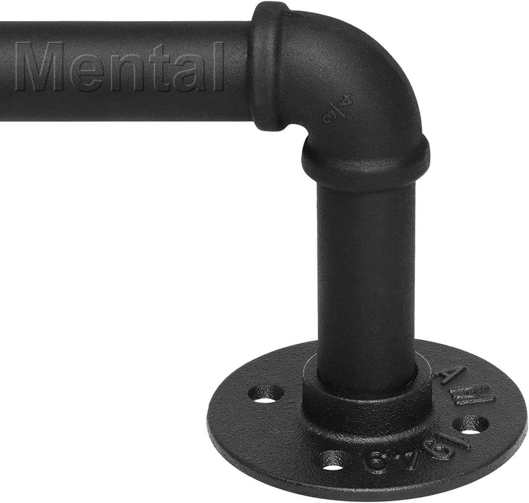 Refrze Curtain Rods for Windows 48 to 84 Inch, 1" Black Curtain Rod Industrial Wrap Around, Adjustable Heavy Duty Blackout Curtain Rods for Ceiling, Bedroom, Outdoor Patio