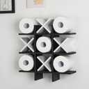 Weysat Tic Tac Toe Toilet Paper Holder Stand Bathroom Wall Decor Rustic Wooden Hanging Storage Freestanding Wall Mounted Shelves Decor for Toilet Tissue Farmhouse (Black, White)