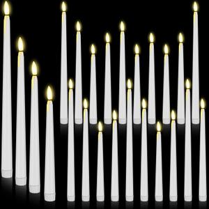24 Pcs Flameless LED Taper Candles Battery Operated Candles 8.58'', 9.69'', 10.98'', 12.91'', 12.8'' Flameless Candlesticks Flickering for Halloween Christmas Church Wedding(White)
