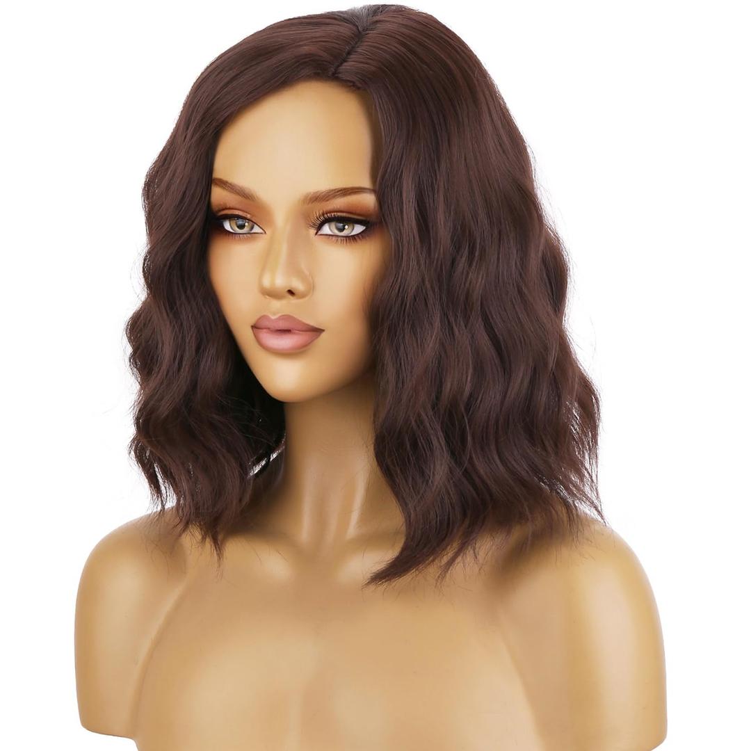 BERON 14 Inches Brown Wig Short Curly Wig Brown Curly Wigs for Women Daily Party or Cosplay Hairnet Include