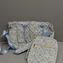 Large Bible Bag Quilted Bible Cover Case Kit for Women Church Bag with Shoulder Strap Study Supplies Christian Gifts(Blue Flower)