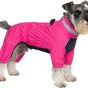 Winter Waterproof Dog Snowsuit  Full Body Outdoor Jacket with Leash Ring, Fleece Lining, Windproof Reflective 4-Leg Dog Coat for Small to Large Dogs Black S (S (Back Length 11.5"))