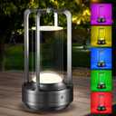 Portable Table Lamp for Outdoor Indoor: Cordless Rechargeable Desk Lamp with 10 Colors - Shower Lamp with Stepless Dimmable - Metal Battery Operated Lantern Light for Bedroom/Bar/Coffee Shop/Camping