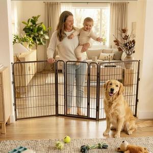 FXW Dog Gate Extra Wide Designed for Indoor Use, Adjustable Width Up to 83-inch Wide (40" H 3 Wire Panels for Medium and Large Dogs),  Black, Up to 83" W【2 Panels + 1 Door】, 40"H