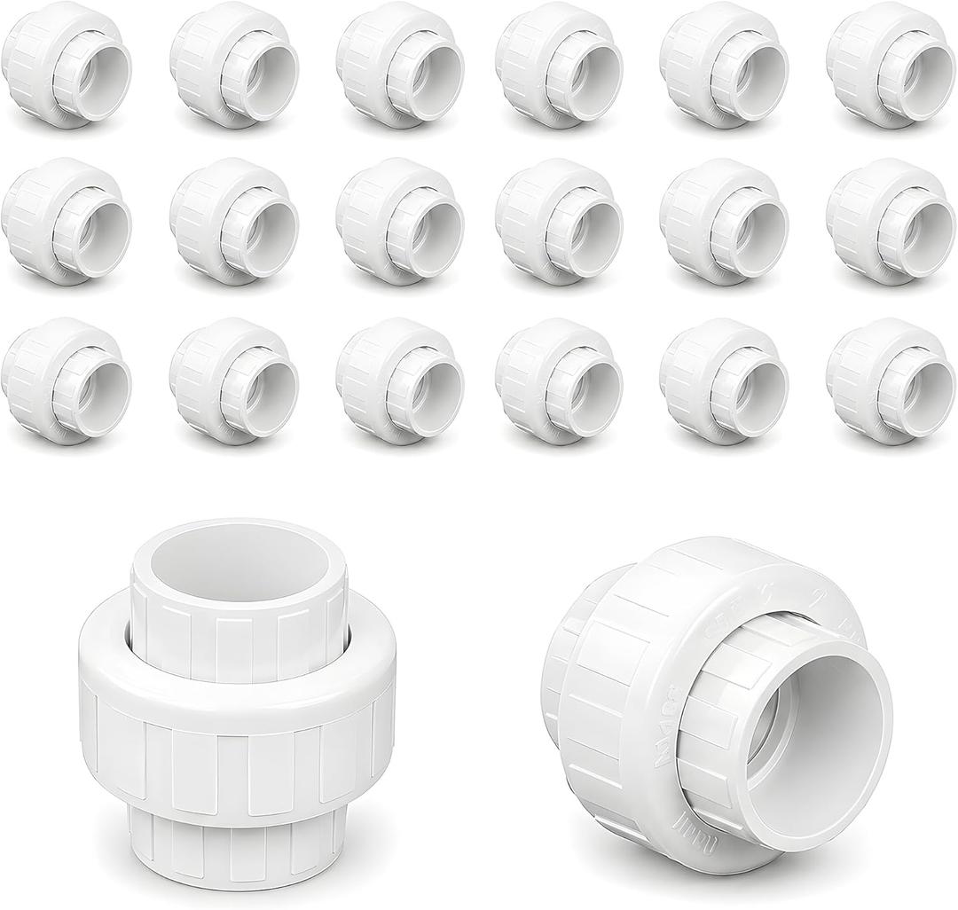 3/4" PVC Union Coupling Pipe Fitting (Socket x Socket), 20 Pack Heavy Duty for DIY Creations, Schedule 40 Adapter