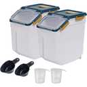 Large Flour Storage Container Bin 25Lb, 2Pack Airtight Rice Storage Containers with Wheels Seal Locking Lid, BPA Free with Measuring Cup&Scoop for Flour, Rice, Grain(Blue)