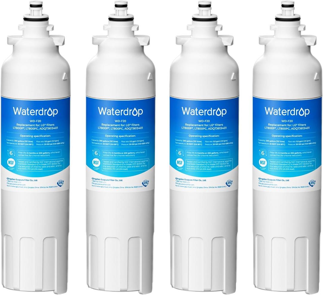 Waterdrop ADQ73613401 Refrigerator Water Filter, Replacement for LG LT800P, ADQ73613408, ADQ75795104, ADQ73613402, Kenmore 9490, 46-9490, LSXS26326S, LMXC23746S, LSXS26366S, WD-F20, Pack of 4