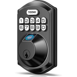 TEEHO TE002 Fingerprint Door Lock - Keyless Entry Electronic Keypad Deadbolt with 2 Backup Keys - Auto Lock - Easy Installation - Smart Locks for Front Door - Matte Black
