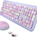 Wireless Keyboard and Mouse Combo, Colorful Ergonomic Full Size Retro Low-Noise Keyboard with Cute keycaps, Compatible with Windows, PC, Perfer for Home and Office Keyboards (Purple)