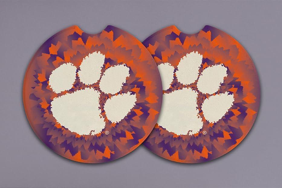Clemson University Set of 2 Car Coasters by Magnolia Lane- Removable Absorbent Ceramic Stone Coasters - Ideal Gift for Students, Alumni and Everyday Fan, Clemson Tigers