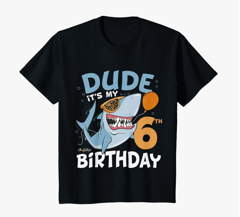 Cruise Wear Store Kids Dude it's my 6th Birthday - Fun Shark 6th Birthday Boy T-Shirt Extra Small