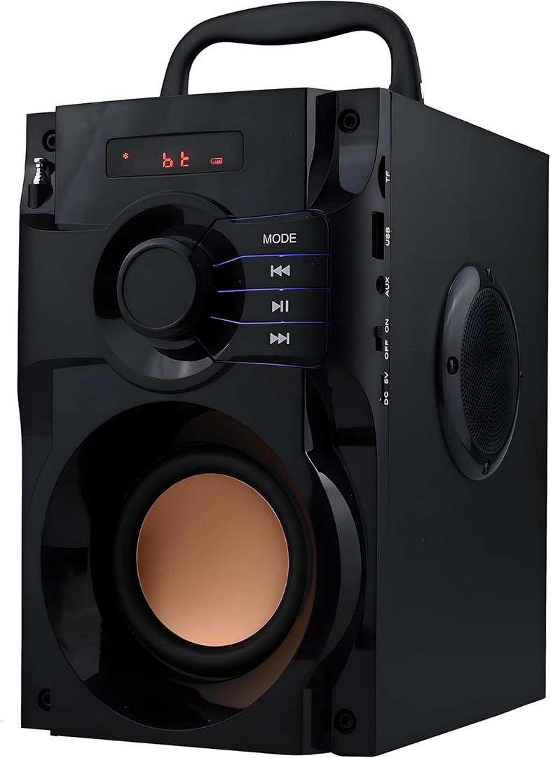 Bluetooth Speaker, Portable Wireless Speaker with Subwoofer Heavy Bass, FM Radio with LED, Remote Control, Phone Holder, MP3 Player for Party, Christmas, Indoor Outdoor, Mobile PC