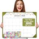 Gannyfer Desk Calendar 2026 with Desktop Mat, Simplified Large 22" x 17" Desktop Pad Calendar, 18 Month Desk Calendar, Use Now to Dec 2026, Office Supplies Perfect for Home School and Office - Green(6 Stickers Included)