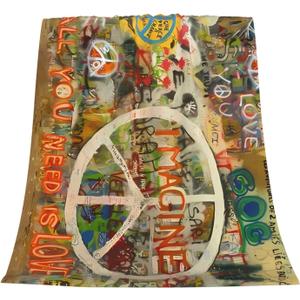 Rectangle Peace Sign Graffiti All You Need is Love Fleece Throw Blanket for Couch Chair Bed Women Men - Lightweight Plush Fuzzy Cozy Soft Blankets and Throws for Sofa Travel Camping, 50x40 inches