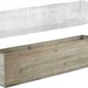 CYS EXCEL Rectangle Wood Planter Box with Removable Plastic Liner (H:6" Open:23"x6") | Multiple Size Choices Wood Rectangular Planter | Indoor Decorative Window Box (Brown)