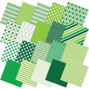 20 Pcs 10''x10'' St. Patrick's Day Quilting Fabric Square Bundle Irish Green Precuts Quiltted Fabric Shamrock Lucky Clover Printed Patchwork Supplies for Holiday Patchwork DIY Sewing Craft