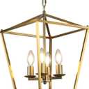 Rustic Lantern Chandeliers 4-Light Ceiling Cage Hanging Lights Gold Pendant Light Fixtures for Kitchen Island Dining Room Farmhouse Entryway Foyer