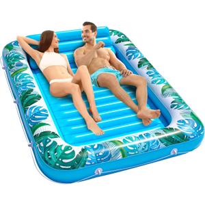 JAMBO XXL Inflatable Tanning Pool Lounger Float, 80 x 56 Sun Tanning Pool Float with Pillow Water Lounge Raft Pool Floatie for Adults Tanning Raft Pool Tub Water Tanning Bed Kiddie Pool Tanning Floats
